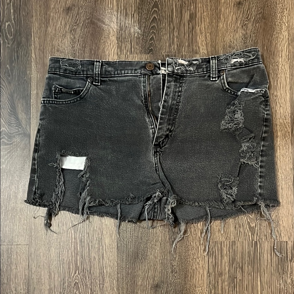 Distressed Black Denim Shorts